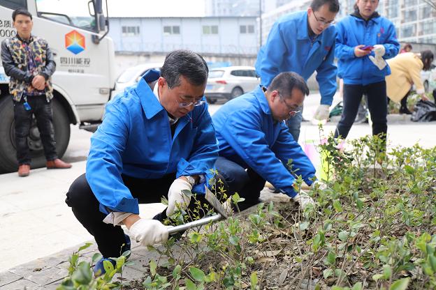 成都九球体育(China)官方网站集团党员志愿队代表参加团结社区“邻里家”植树节活动